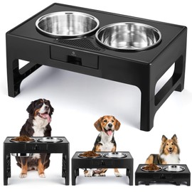 Lapensa Elevated Dog Bowls, Stainless Steel Raised Dog Deep Bowl with Adjustable Stand, Double Dog Food and Water Bowl for Medium Large Dogs, 3 Heights 3.9”, 7.8”, 11.8”