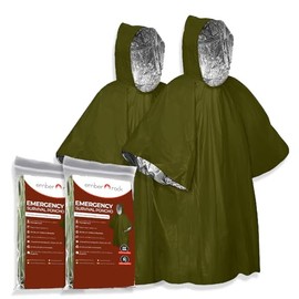 Emergency Survival Rain Poncho - 2 Pack Thermal Mylar Foil Blanket - Reversible Waterproof Heat Retention Rain Protection - Bushcraft Outdoor Gear