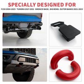 Molosicars Tow Hooks Covers for Ford F150 Accessories 2004-2025 Paired with Customized 2 Inch Silicone Trailer Hitch Cover Compatible with Toyota Tundra 2017-2021 Tool-Free Install (Red-Black)