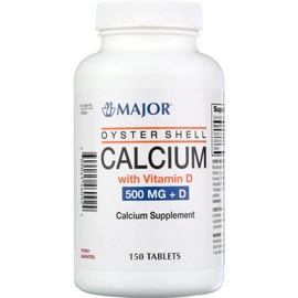 Major Oyster Shell Calcium with Vitamin D3 500 mg / 5 mcg (200 IU) - Daily Calcium Supplement - 150 Tablets (1 Pack)