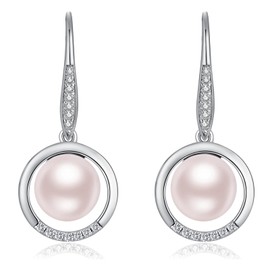 jiamiaoi Pearl Earrings Silver 925 Hanging Pearl Earrings Stud Silver Earrings Pearl Earrings Silver/Pink/Gold Hook Earrings with Pearl Hanging Drop Pearl Earrings Dangle, Sterling Silver, Cubic