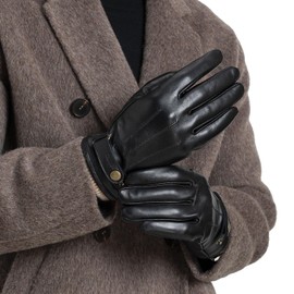 OZERO Men's Genuine Leather Gloves: Touchscreen Wool Lined Winter Gloves Dad's Gift for Driving Medium/Black