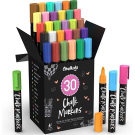 Chalkola Liquid Chalk Markers Erasable (30 Pack 6mm) Pastel + Neon Chalk Pens - Wet Wipe Washable Paint for Chalkboard Sign, Blackboards, Car Window, Glass, Bistro, Board, Mirror - 6mm Reversible Tip