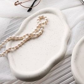 Ceramic Jewelry Tray Decorative Jewelry Dish Tray Cloud Shaped Jewelry Trinket Tray Minimalist Ceramic Trinket Tray Reusable Aesthetic Ring Dish Holder for Bedroom Dresser Women 19.5x13cm(White)