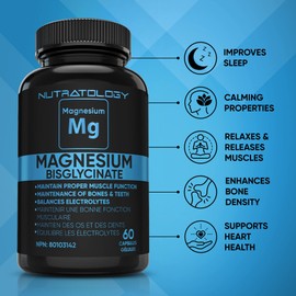 Magnesium Bisglycinate - Relaxes Muscles, Improves Sleep Quality, Enhances Bone Density, Balances Electrolyte Levels, Maintains Proper Muscle Functions - 60 Capsules - 250MG Per Capsule