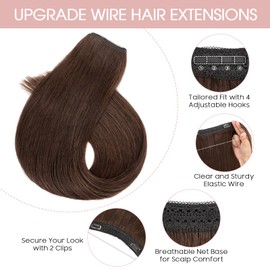 Real Hair Extensions with Transparent Cord, Silk-co Wire-in Extensions Dark Brown 60 g, Secrets Hair Extensions, Hair Extensions for Women, 35 cm, #02
