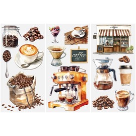 HICOHAND Rub on Transfers for Crafts, Vintage Coffee Theme Transfer Sticker Decals Furniture Transfers Waterproof Cafe Kitchen Wall Decals Dinning Room Decor Coffee Bar