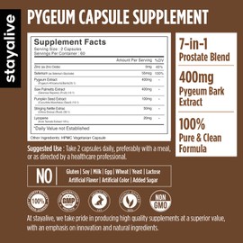 STAY ALIVE Pygeum Africanum Supplement, 7-in-1 Extract w/Saw Palmetto, Pumpkin Seed, Stinging Nettle and Lycopene, 120 Vegan Capsules, Non-GMO and Gluten-Free Pygeum Supplement for Men and Women