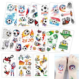 Children's Tattoos, 15 Sheets Football Tattoos for Boys, Football Children's Tattoos, Temporary Tattoos Stickers, Temporary Children's Tattoos, Skin-Friendly for Children's Birthday Party Favours,