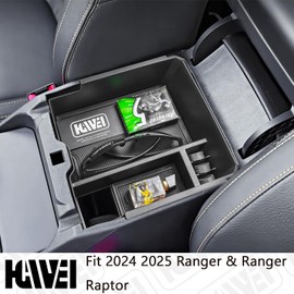 HGWEI Center Console Organizer Tray Compatible with 2024 2025 Ford Ranger & Ranger Raptor Interior Accessories, Coin Container Armrest Storage Box(Electric handbrake Version), Black
