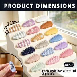 40 Pack Colorful Snap Hair Clips for Girls Hair Accessories, Flower Hairclips Girls, Fabric Hairs Clip, Hairs Snap Clips with Embroidery Butterfly Flower for Daily Wear Parties (Set 2)