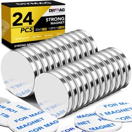 DIYMAG DIYMAG 24Pack Strong Neodymium Disc MagnetsRare Earth Magnets with Double-Sided Adhesive Powerful Heavy Duty Magnets for Fridge DIY Building Scientific Craft and Office, 1.26inch D x 0.12inch H