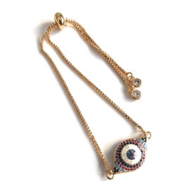 SIFRIMANIA Lucky Charms Blue Evil Eye Adjustable Bracelet for Women of All Ages (Round Silver)