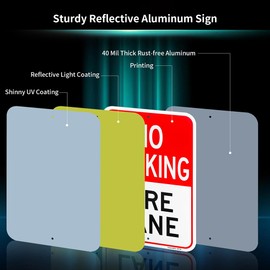 4 Pack Large No Parking Fire Lane Sign, 18"x 12" .040 Rust Free Aluminum – Reflective, UV Protected and Weatherproof