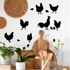 SUPERDANT Chicken Wall Decals Poultry Silhouette Wall Sticker Rooster and Hen Cockerel Wall Decal Animals Art Mural Black Adhesive Mural Wallpaper for Kitchen Farmhouse Kid's Room Decor