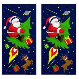 20 Handkerchiefs (2 x 10) Santa Claus in Space / Winter / Christmas