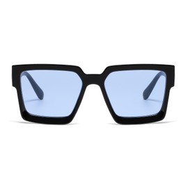 LJCZKA Retro Square Oversized Sunglasses for Women Men Thick Rectangle Frame Trendy 90s UV400 Protection for Driving Climbing Outdoors (BlackBlue)