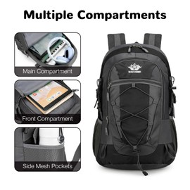 Outplea 30L Hiking Backpack for Women Men, Lightweight Travel Daypack with Padded Mesh, Comfortable Sports Rucksack for Outdoor Camping Climbing, Black