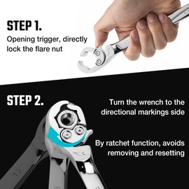 DURATECH Ratcheting Flare Nut Wrench Set, Open End Wrench Set, Metric, 5-Piece, 10, 12, 13, 14, 17mm, CR-V Steel, Organizer Pouch Included