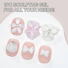 MIZHSE 3D Gel for Nails, 30g Pearl White Solid Sculpting Gel Non Stick Hand 3D Carving Nail Art for DIY Salon at Home Need Lamp Cure