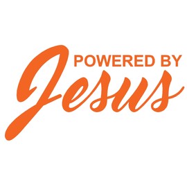 STICKER DAD Powered by Jesus Vinyl Decal by stickerdad® - Size: 8", Color: Orange - Windows, Walls, Bumpers, Laptop, Lockers, etc.