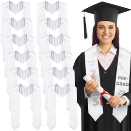 Pascliyna 12 Pcs Graduation Stole Class of 2025, 72” Unisex Adults White Graduation Satin Sash, Bulk Sublimation Blank DIY Customizable Stole for Grad Ceremony, Perfect for Writing On