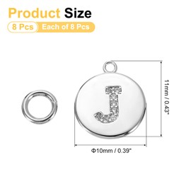 sourcing map 8 Pcs Letter Charm Bulk Initial Charm Round Alphabet Charm Pendant for Necklace Bracelet Earring Jewelry Making Diy, Silver-J