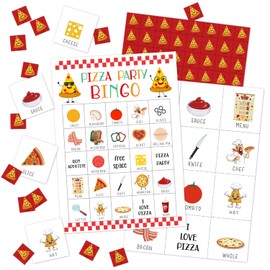 Pizza Party Bingo Game 24 Players Pizza Party Time Bingo Cards for Women Man Birthday Party Favors for Friends Family Holiday Party Activities Supplies Party Decoration Bingo Game- JK0102