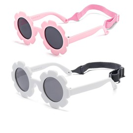 JINHUIBBA Baby flower sunglasses with strap Girls Flexible Bendable Polarized Sunglasses for Newborn Girls Age 0-24 Months
