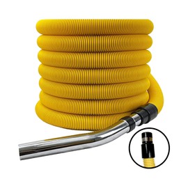 Wessel-Werk 35-feet Yellow Central Vacuum Hose, Crushproof Central Vacuum Garage Hose with Swiveling Hose Handle, Cuff Fits 1.5-inch Inlet Valves (Chrome Handle, 35 Ft. Long)