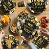 Appreciation Decorations,Black and Gold Thank You Plates And Napkins 142pcs