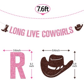 Long Live Cowgirls Banner - Western Bachelorette Birthday Sign, Western Cowgirl Party Decor, Let's Party es Party Decorations Supplies, Hot Pink Glitter