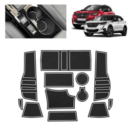 BSTW Car Non-Slip Mats for Peugeot 2008 E-2008 (2020-2025), Faithful Rubber Mat for Centre Console, Cup Holder & Door Holders, Suitable for Peugeot 2008 GT Line (White)