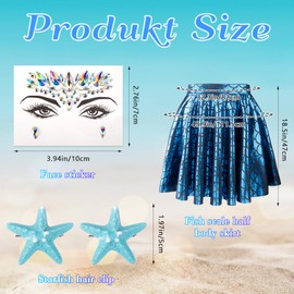 Women's Mermaid Costume with Bustier + Face Diamond Patch + Starfish Hair Clip, Underwater World Costume for Carnival Party, a