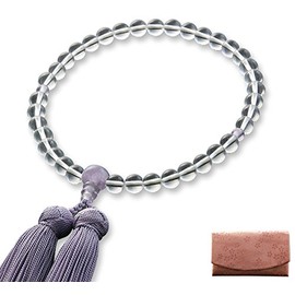 Kyoto Altar Hayashi Prayer Beads for Women, Kyoto Traditional Gemal Miyakobo Genuine Crystal Fujiuni Stone (Touseki) Tailoring Short Type One Hand One Handle [Prayer Beads Bag Set] W-031 For All Religious Users