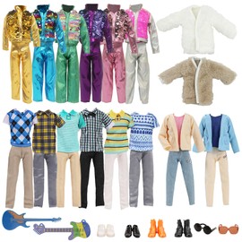 Pack of 26 Clothing and Accessories, 1 Ski Set, 1 Fashion Outfit, 2 Sequin Sets, 1 Set Wool Jacket, 4 Sets with Normal Clothing, 2 Guitars, 2 Sunglasses, 4 Pairs of Shoes, Compatible with 12 Inch Ken