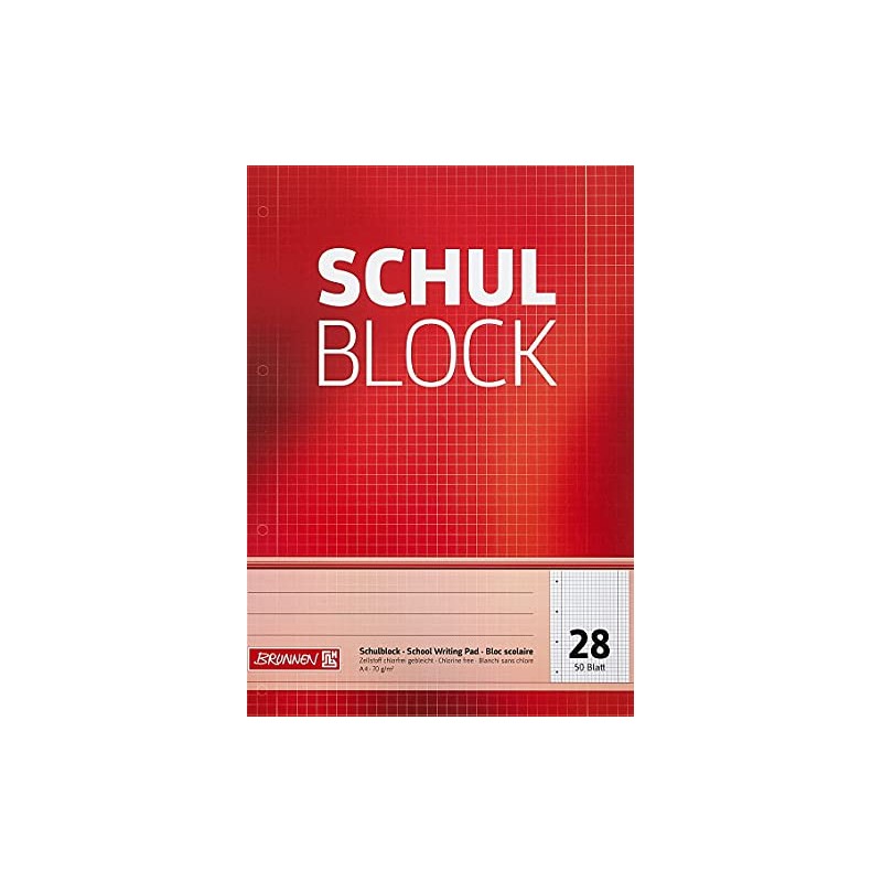 Brunnen 1052528 School Notepad (A4, 50 Sheets, Squared, with Margin