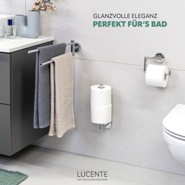 bremermann Bad-Serie Lucente - Toilettenpapierhalter mit Glasboden, Ersatzrollenhalter für 2 Toilettenpapierrollen inkl. Klebeset, aus Glas und Edelstahl verchromt