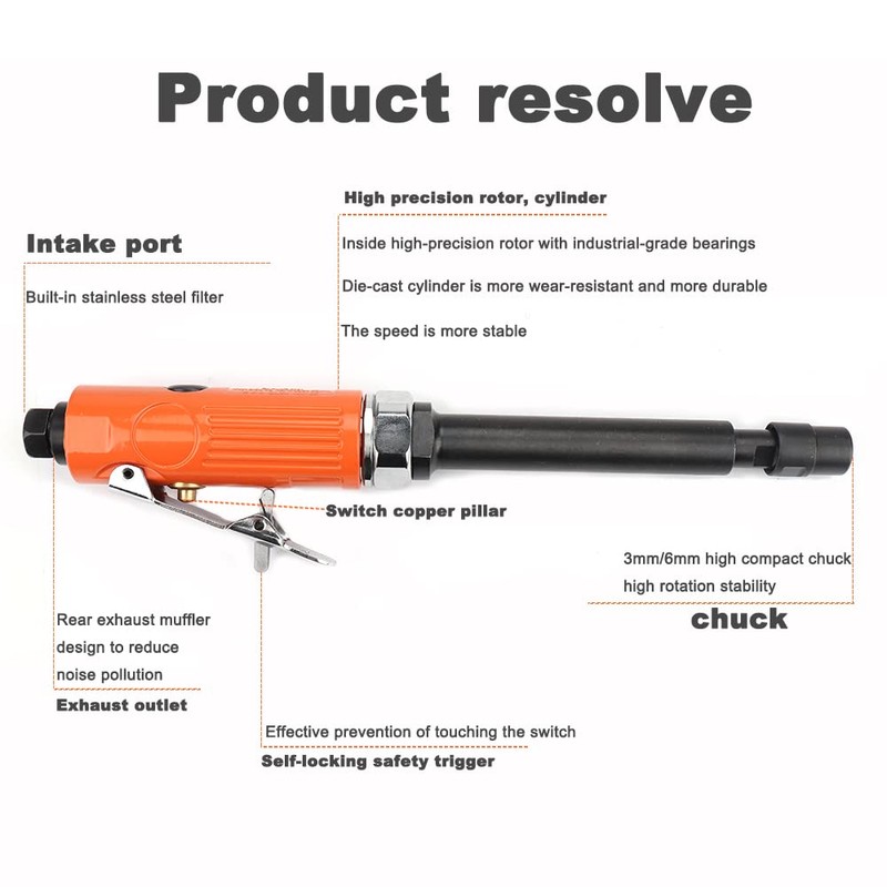 1/4'' | 1/8'' Extended Air Die Grinder Pneumatic Grinding Tool