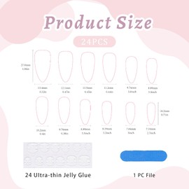 Goiern Press On Nails, White, Classic Solid Colour, Middle Parts, Almond False Nails, Pure Colour Acrylic Nails Set, Reusable False Nails, Pack of 24