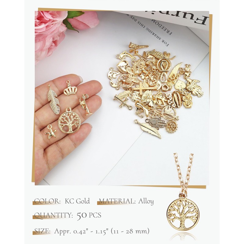 JIALEEY Wholesale Bulk 50PCS Mixed Gold Charms Pendants DIY for