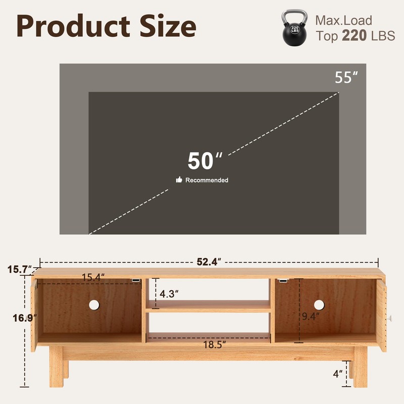 YOSHOOT Mid Century TV Stand for 55 inch TVs, Modern