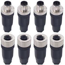 Lonlonty M12 4 Pin Male & Female Socket Panel Aviation Wire Connector,12mm Industrial Circular Connector,Outdoor Waterproof IP67,4 Sets