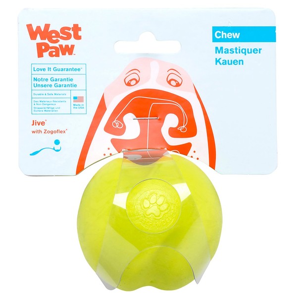 West Paw Zogoflex Jive Ball Dog Chew Toy – Bouncing Toys for Dogs, Fetch, Catch, Chewing, Play – Floatable, Recyclable Balls – Latex-Free, Non-Toxic, Dishwasher Safe Dog Toy, Large 3.25", Granny Smith