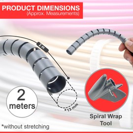 Cable Tidy Sleeves, Cable Management Wire, Flexible Spiral Cable Cover Protector Organiser for PC TV Computer Printer Cables etc for Home and Office, ∅13mm 5.6ft 67'' (Grey)