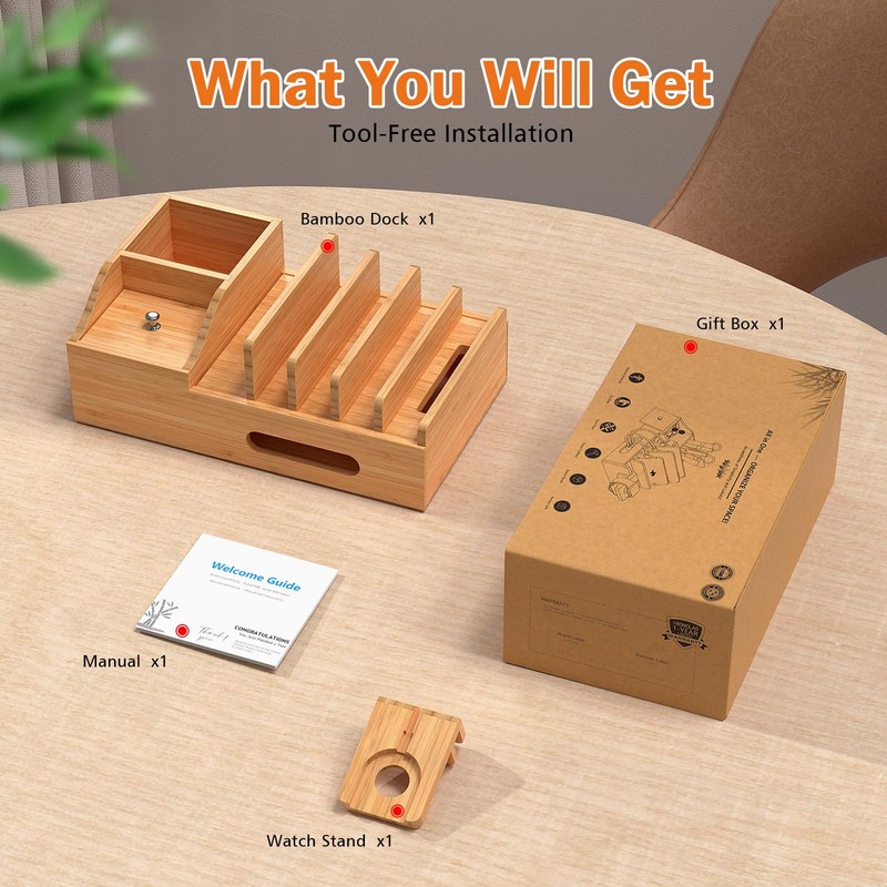 Pezin & Hulin Charging Station for Multiple Devices, Bamboo Charger