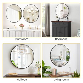 GarveeHome Large Round Mirror, 36 in Aluminum Alloy Circle Frame, High Definition Eco-Friendly Black Round Bathroom Mirror for Over Sink, Wall Mirror for Entryway, Bathroom, Vanity