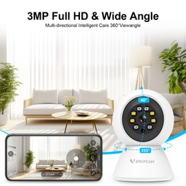 VSTARCAM 3MP Cameras for Home Security, Pet Camera Indoor for Dog Camera with Phone APP Color Night Vision, Motion Detection, 2-Way Talk with Cloud & SD Card Storage