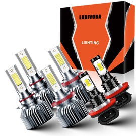 LUXIVORA Compatible For Nissan Rogue 2008-2014 Combo 9005 High Beam+H11 Low Beam+H8 Fog Light Bulbs, 40000LM Brightness 500% Brighter 6500K White, 12000PRPM Cooling Fan, Pack of 6