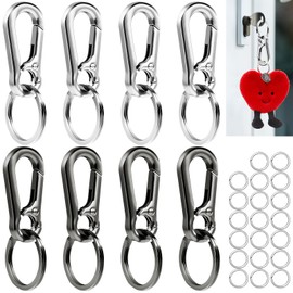 Realure 8 Piece Carabiner Hook Key Ring Set, Metal Carabiner Key Ring with Small Key Ring, Black Silver Key Carabiner, Quality Carabiner Small for Men and Women